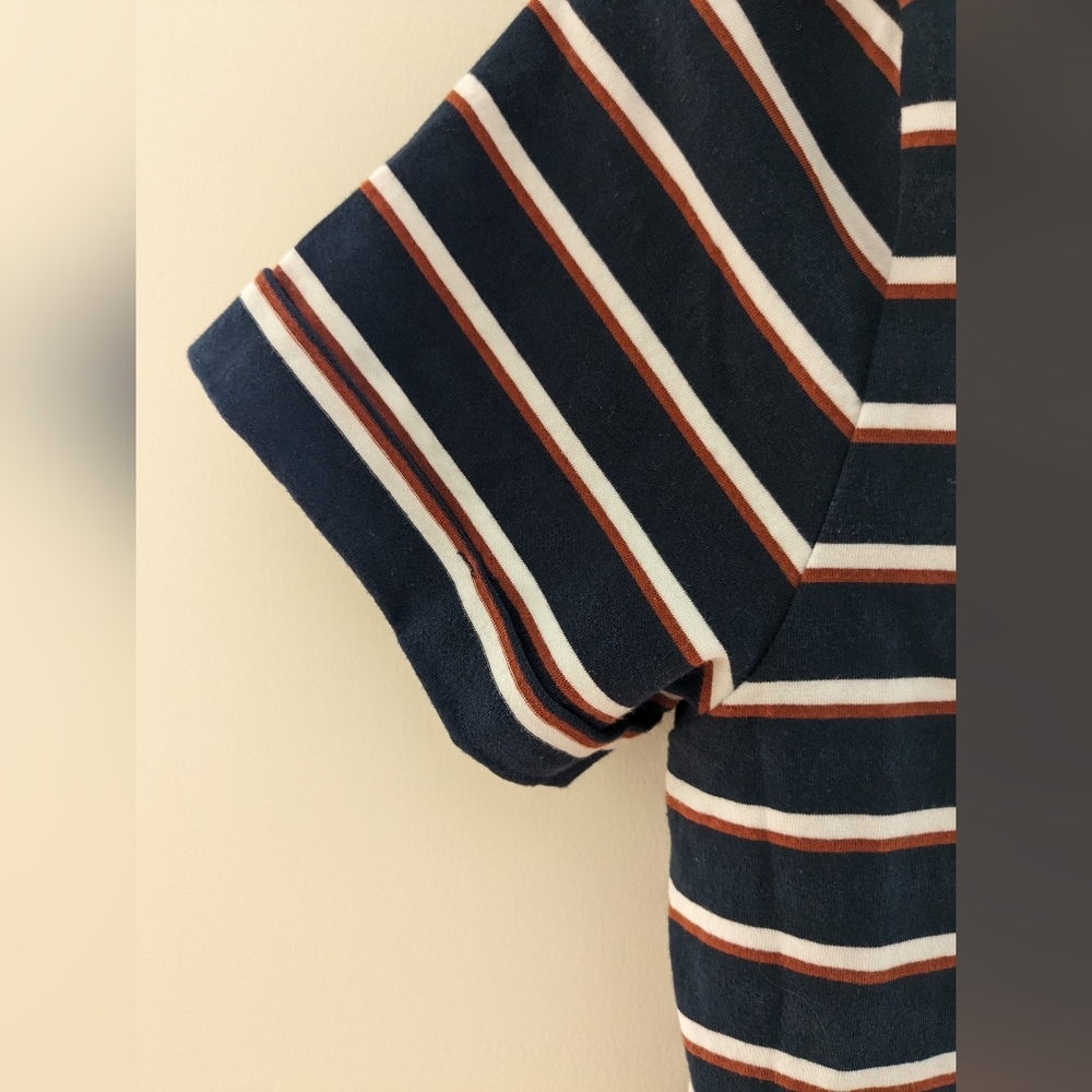 Twik Striped Organic Cotton Shirt Dress Tunic in Navy Blue‎ and Brown Size S
